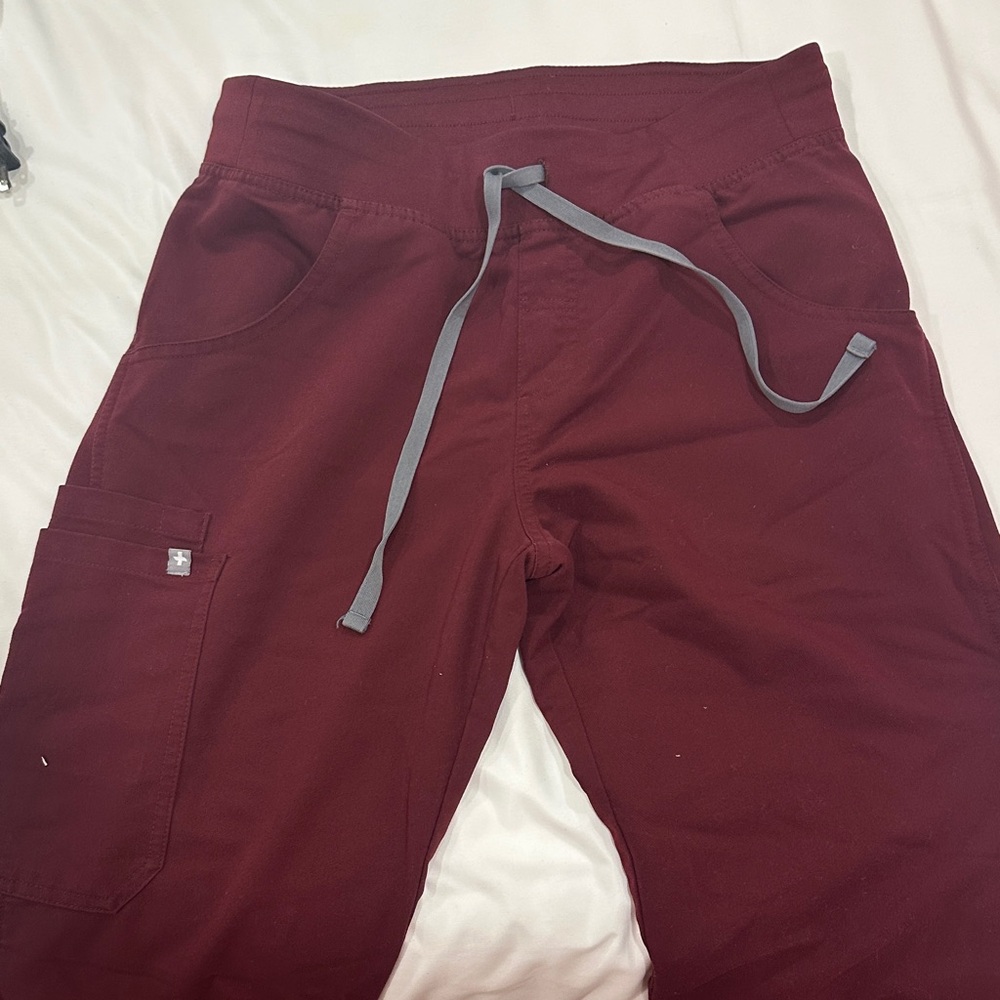 FIGS KADE Pants with Gray Drawstring MAROON SMALL TALL